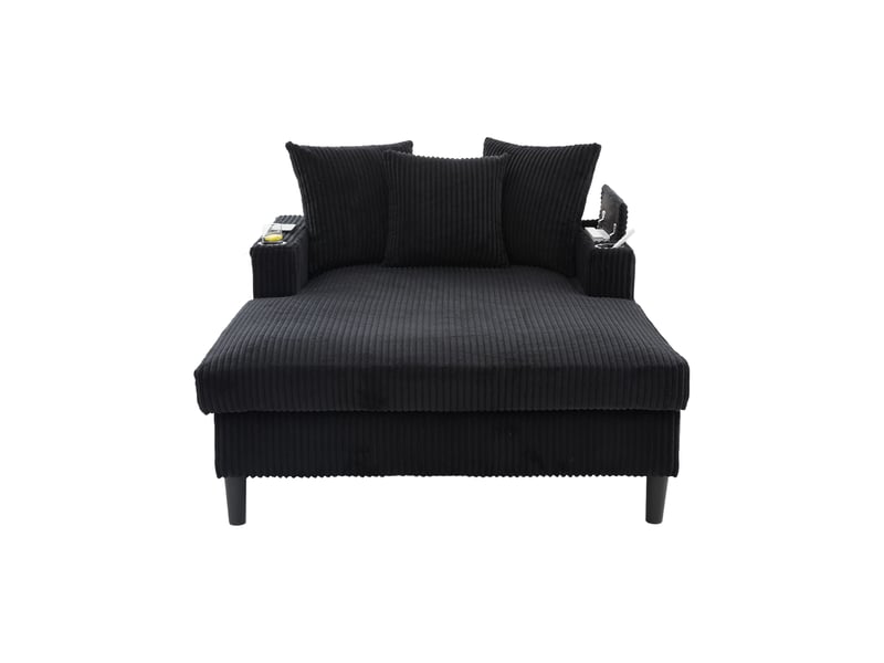  Canapé lounge en velours côtelé, méridienne, grande surface de couchage, led, usb, rangement, porte-gobelets, multifonctionnel  - Conforama A