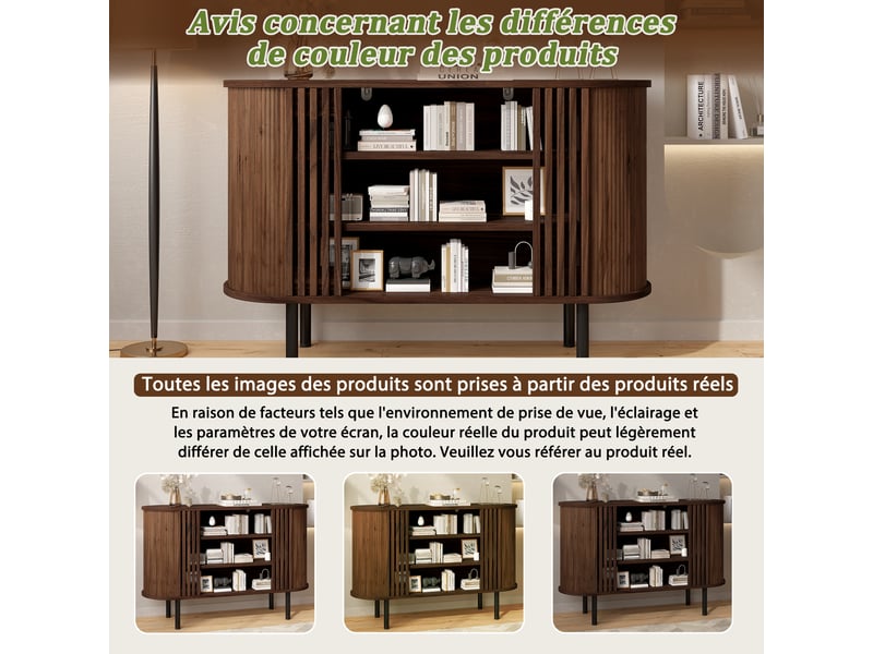  Buffet et enfilade avec 3 niches ouvertes et 4 pieds réglables pour salon et entrée en mdf noyer 120×40×80 cm  - Conforama E