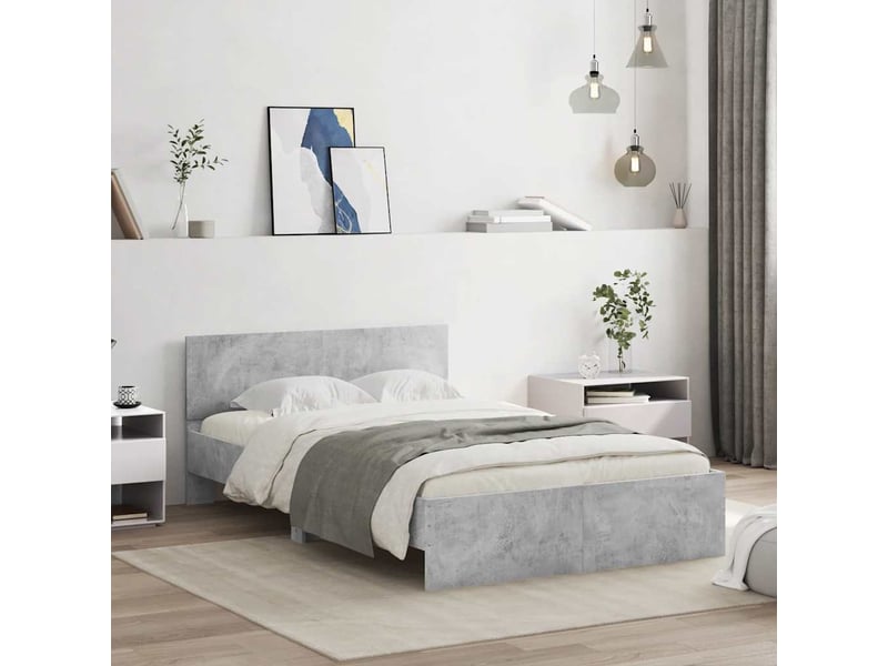 Lit double- lit adulte - cadre de lit avec tête de lit et led gris béton 120x200 cm - Conforama C