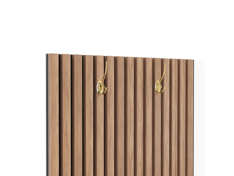  Vestiaire d'entrée avec miroir led, meuble suspendu 140 cm avec 2 tiroirs et crochets, noir et bois  - Conforama W