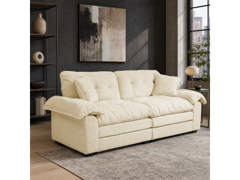  Canapé droit modenvie 2 places en chenille beige 214 x 89 x 93 cm  - Conforama B