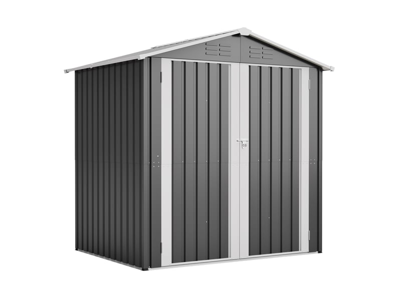  Abri de jardin en métal 185,4 x 142,3 x 185 cm, rangement extérieur avec double porte verrouillable, 4 aérations, fondation incluse, gris Luxe haut de gamme - Conforama A
