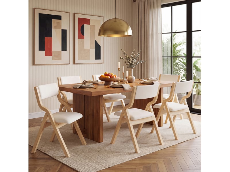  Lot de 6 chaises de salle à manger pliantes en lin beige  - Conforama B