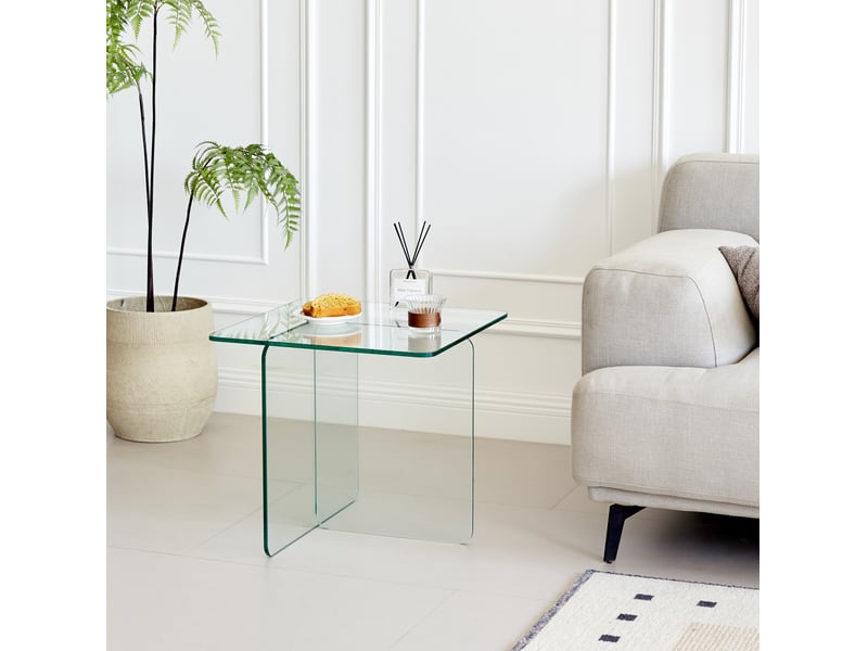  Table d’appoint en verre trempé transparent incurvé – 45 x 45 x 41 cm  - Conforama C