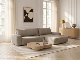 Canapé d'angle réversible convertible <strong>BOBOCHIC</strong> <strong>HONORE</strong> 3 places Tissu taupe avec coffre de rangement