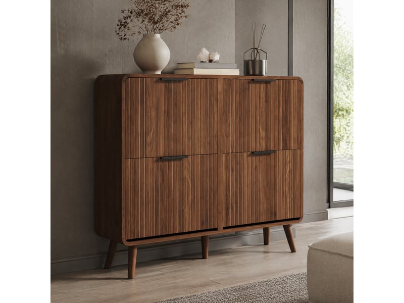  Meuble à chaussures 105x24x90 cm – noyer – style nordique – portes abattantes – rangement double niveau  - Conforama B