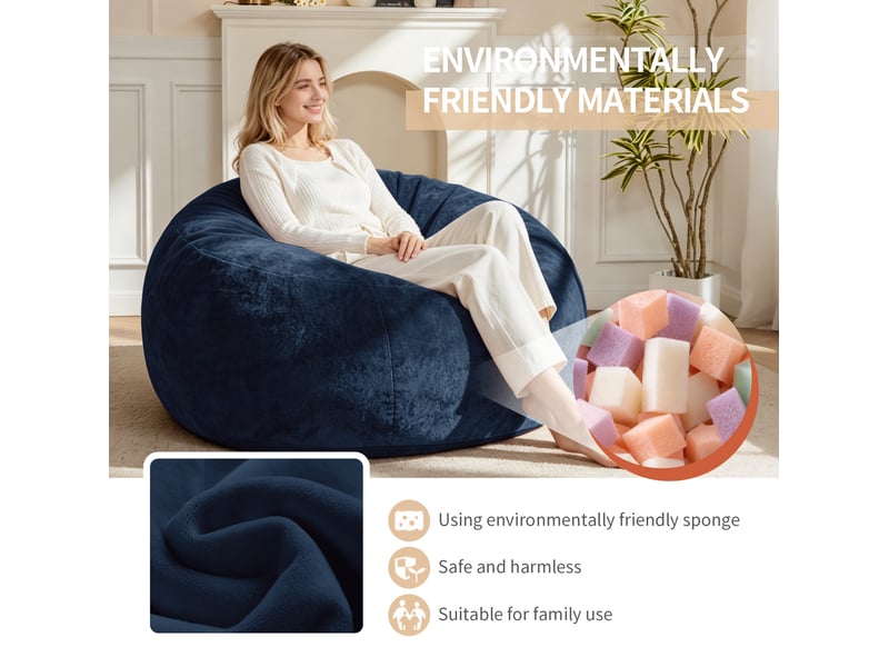  Pouf poire bleu pliable 100 x 100 x 50 cm en mousse, assise souple pour chambre, balcon et détente  - Conforama D