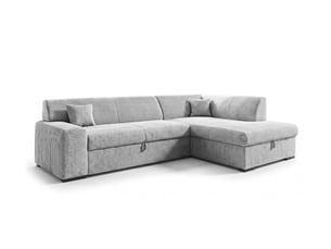 Canapé d'angle droit convertible <strong>AX LIVING </strong> <strong>Lucera</strong> 4 places Velours côtelé gris avec coffre de rangement