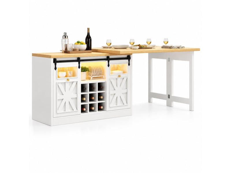  Îlot de cuisine avec table extensible et plateaux pivotants - lpospi - led rgb, mdf et verre blanc  - Conforama A