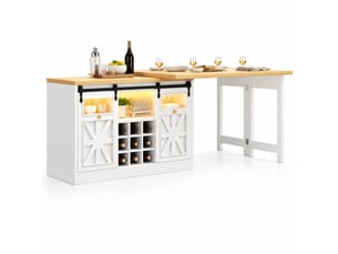 Îlot de cuisine avec table extensible et plateaux pivotants - led rgb, mdf et verre blanc