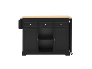 Îlot de cuisine sur roulettes 112x45x92 cm, avec range-épices et tiroirs, extensible, panneau mdf noir