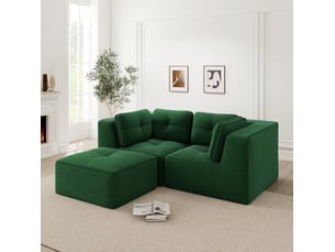 Canapé d'angle modulable modenvie 2 places l avec repose-pieds mobile, velours côtelé, vert