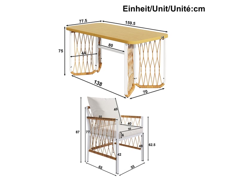 Salon de jardin,159,5x77,5x75 cm,7 pièces avec 6 fauteuils et coussins - Conforama C