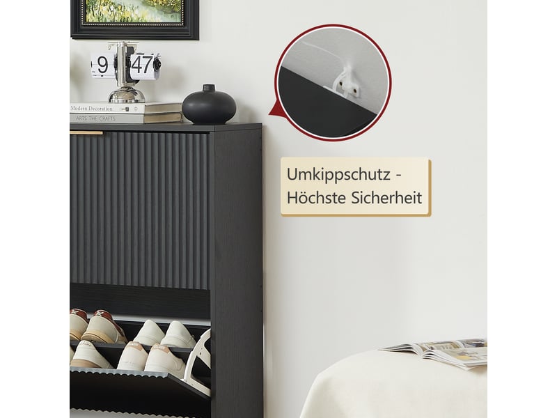  Meuble à chaussures étroit 80x24x102 cm, petit meuble hall d'entrée noir, rangement couloir avec porte abattante et surface déco  - Conforama E