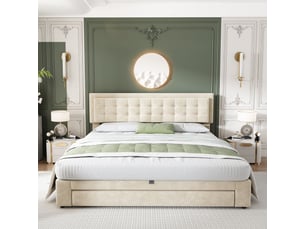 Lit coffre 180x200 cm <strong></strong> <strong></strong> coloris beige