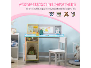 Ensemble table et chaise pour enfant avec tableau blanc - 90l x 45l x 85h cm gris - bureau pour enfant +5 ans