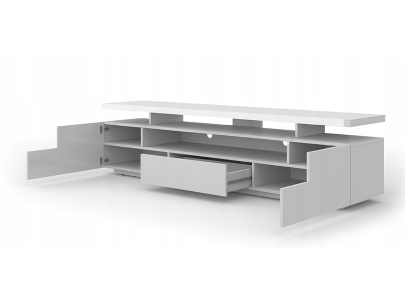 Meuble tv  180x42x51 cm blanc brillant evan meuble sur pied  - Conforama C