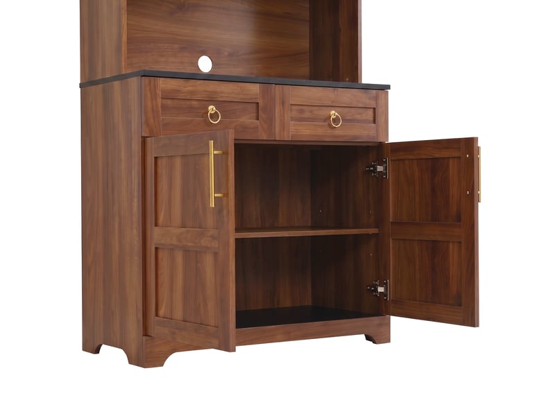  Buffet haut,80x40x180 cm,avec vitrine, led et prises usb,mdf,effet noyer  - Conforama B