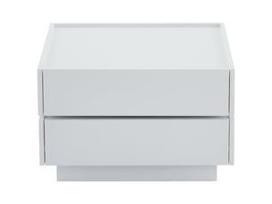 Table basse blanche pivotante 360° 60x60 cm, 2 étagères et rangements, design fonctionnel