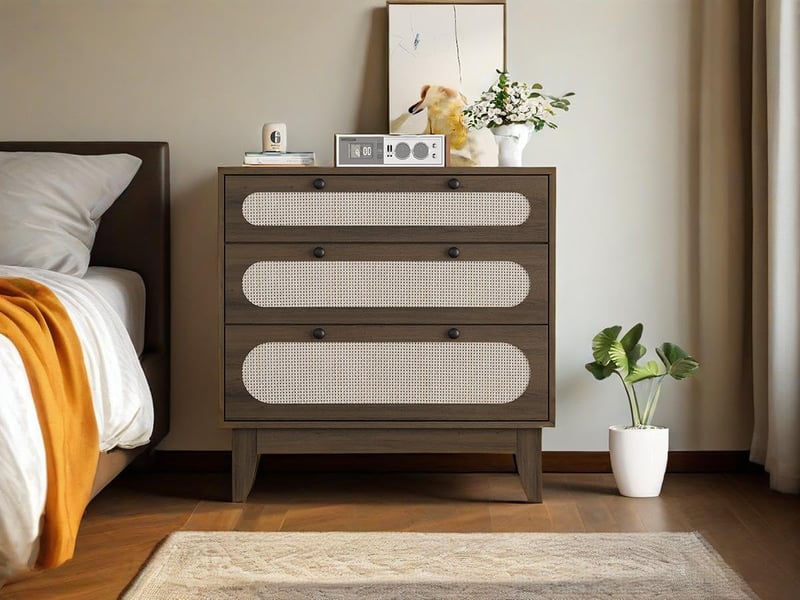  Commode  en rotin à 3 tiroirs - meuble de rangement bois foncé avec kit anti-basculement - coffre d'appoint pour chambre，marron PHO_33T8B9WR - Conforama D