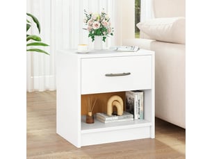 Table de chevet avec tiroir, table de nuit moderne avec tiroir coulissant, étagère de rangement ouverte, 38,5 x 28 x 40,5 cm (blanc)