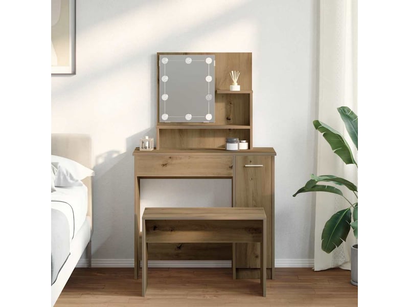 Ensemble de coiffeuse avec led chêne artisanal bois ingénierie shl24833 - Conforama C