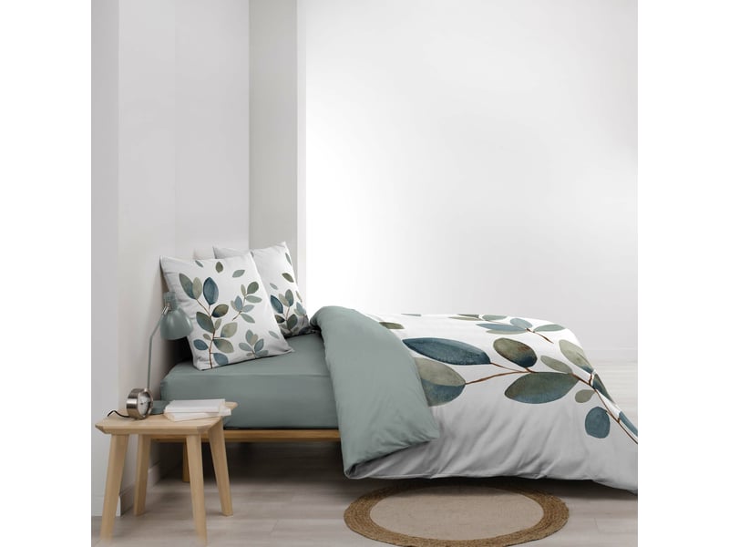  Parure de lit 240 x 220 cm 100% coton 42 fils joyce + drap housse 140 x 190 cm sauge  - Conforama D