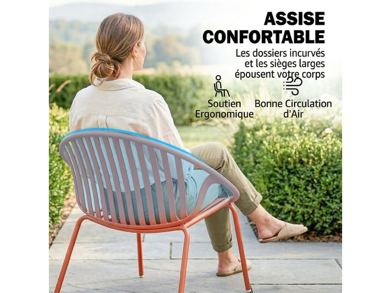  Salon de jardin bistrot 3 pièces 2 chaises empilables et table métal rouge brique  - Conforama D