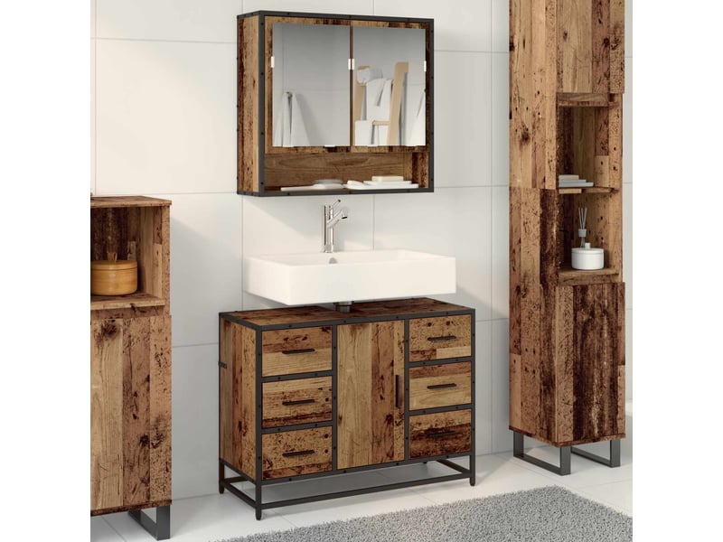  Ensemble de mobilier de salle de bain 2 pc bois ancien cf64018  - Conforama B