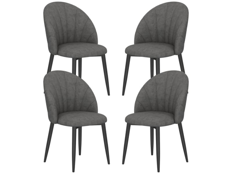 Chaises velours gris 4 pièces - salle à manger et cuisine - pieds acier, sans accoudoirs  - Conforama A
