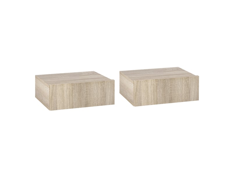  Ensemble de 2 tables de chevet suspendues avec 1 tiroir, fixation murale, style moderne, 40 x 30 x 15 cm, naturel  - Conforama B
