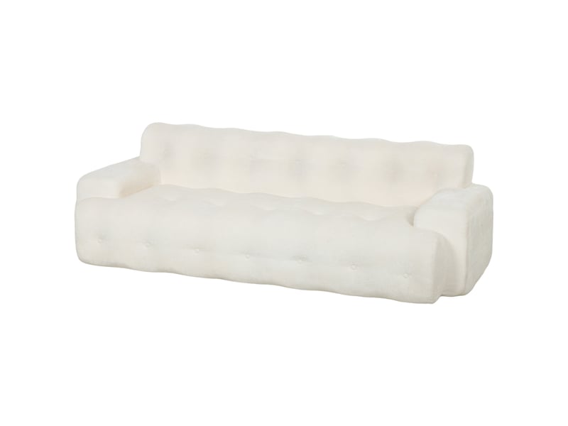 Canapé 3 places en chenille 211 cm, canapé salon, assise profonde, entièrement compressé sans montage, crème  - Conforama B