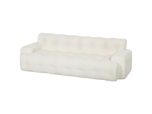 Canapé 3 places en chenille 211 cm, canapé salon, assise profonde, entièrement compressé sans montage, crème