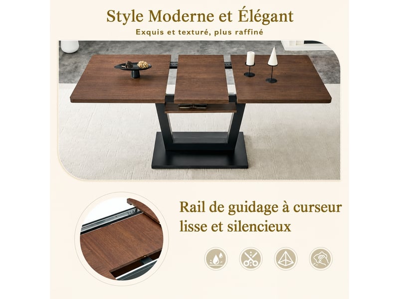  Table à manger extensible avec étagère, effet noyer et noir, 180 x 80 cm  - Conforama D