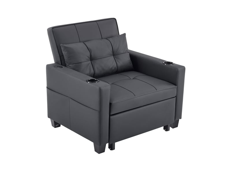  Fauteuil convertible 1 place – relax multifonction 3-en-1 avec usb et porte-gobelet, noir  - Conforama A