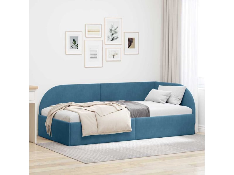 Lit adulte ; lit simple ; cadre de lit d'angle bleu 100 cmx200 cm velours  - Conforama B