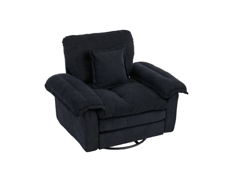  Fauteuil pivotant 360° 116x84x96 cm, assise confort, coussin de soutien, pour salon, chambre et bureau, chenille noir  - Conforama A