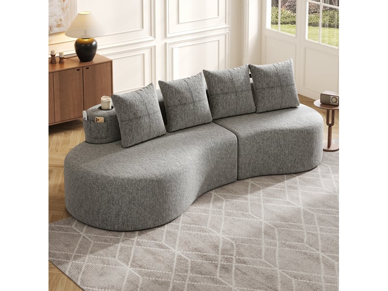  Canapé fixe 4 places 240x109x63 cm en lin gris clair avec porte-gobelet  - Conforama D