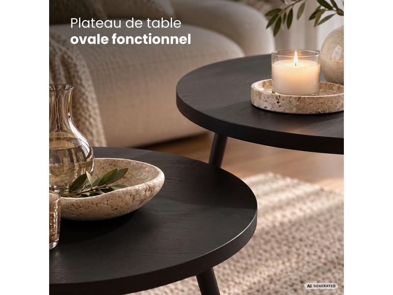 Lot de 2 tables basses twino noires 52 cm rondes pieds noirs 52x52x45 cm et 38x38x38 cm TWINO - Conforama D