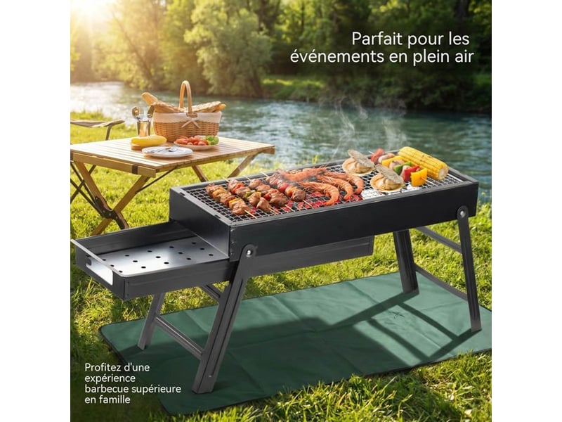  Barbecue portable charbon pliant ultra compact 7 cm avec plateau a charbon coulissant inox  - Conforama D