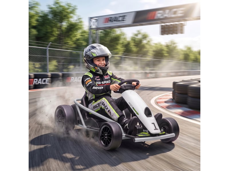 Karting électrique 24 v pour enfants, jusqu'à 13 kmh, avec fonction drift, équipé de 2 moteurs, pour les 8-12 ans, blanc - Conforama D