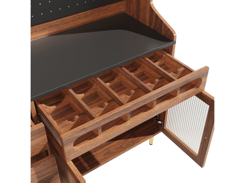  Meuble haut en noyer 145×39×171 cm – armoire de salon, étagères réglables, led et porte-bouteilles  - Conforama D