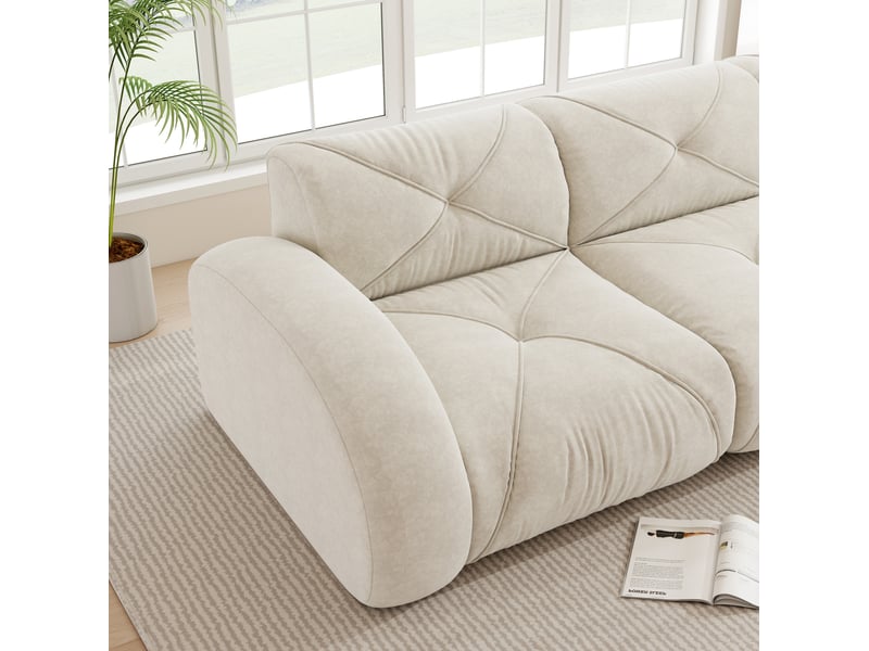 Canapé modulable en u 4 places en tissu beige clair avec 2 poufs, sans montage, idéal pour le salon - Conforama D