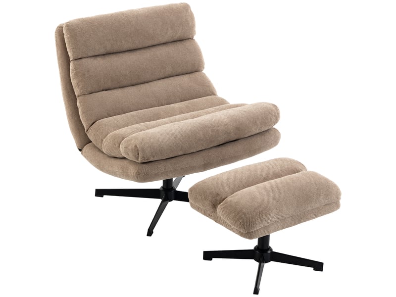 Fauteuil de salon et repose-pieds style rétro matelassé tissu toucher lin marron - Conforama A