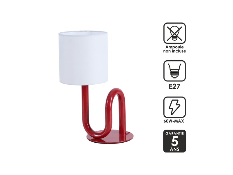 Lampe de table wama en métal rouge  - Conforama E