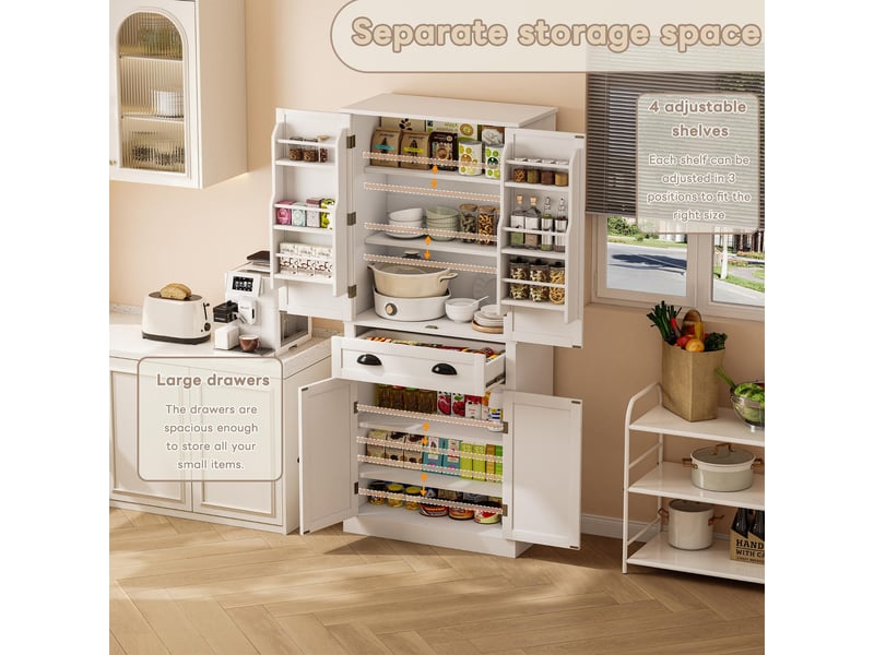  Armoire de cuisine blanche 182 cm, buffet vaisselier 4 portes. Matelas non inclus.  - Conforama E