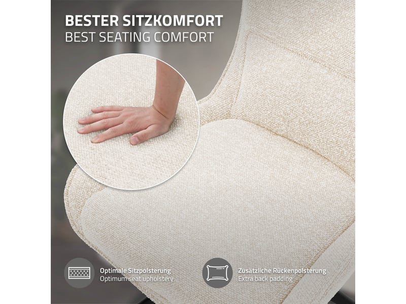 Ml-design chaise salle à manger pivotante à 360° en tissu bouclette beige, piètement étoile en acier robuste, coussin lombaire intégré, siège rembourré confortable pour salon et cuisine, max 120 kg - Conforama D