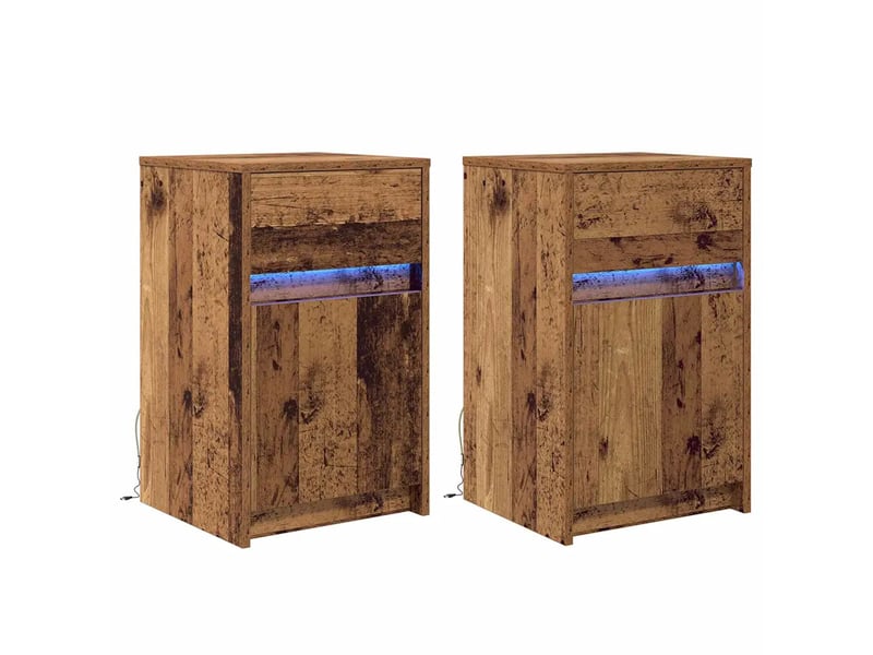  Lot de 2 armoires de chevet led modernes avec tiroir 38 x 34 x 61 cm en bois d'ingénierie bois ancien 02_0052439  - Conforama A