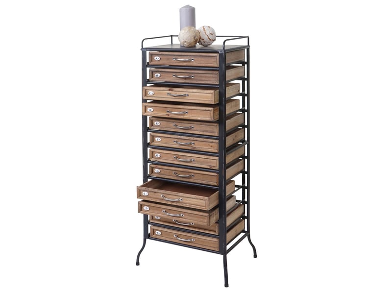  Commode de rangement industrielle 129 x 55 x 38 cm avec 12 tiroirs décorative en métal noir 04_0011314  - Conforama B