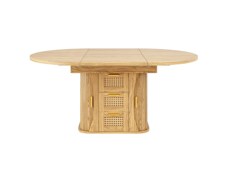  Table à manger extensible 118158 x 118 cm – naturel – mdf et métal – rangements intégrés, style bois  - Conforama D